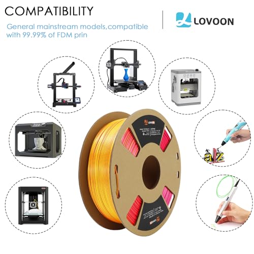 Image of LOVOON 3D Printer Filament Tricolors, Color Change by Angle PLA Filament 1.75mm, Silk PLA Filament, Gold Red Purple Three Colors, Most 3D Printer and 3D Pen Compatible, 1KG(2.2lbs) /Spool