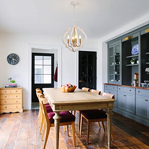 Rustic Farmhouse Chandelier 4 Light Vintage Orb Light Fixture Dining Room Candlestick Chandeliers Wood Pendant Lighting For Living Room Kitchen Bedroom Entrance Foyer Hallway #TOP7