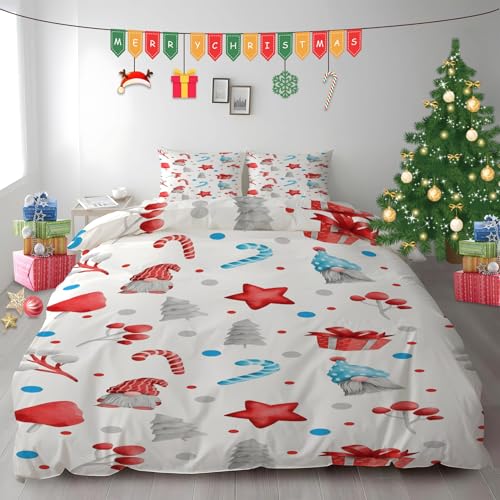 Funda Nórdica Cama 105 Duende Funda de Edredón 155x200 Bastóndecaramelo Ropa de Cama de Microfibra Suave Funda Edredón con Cremallera y 2 Fundas de Almohada 50x75