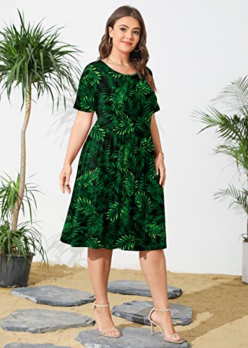 Image of POSESHE Womens Plus Size Summer Dress 2026 Casual Short Sleeve Empire Waist Loose Fit Swing T-Shirt Dress with Pockets