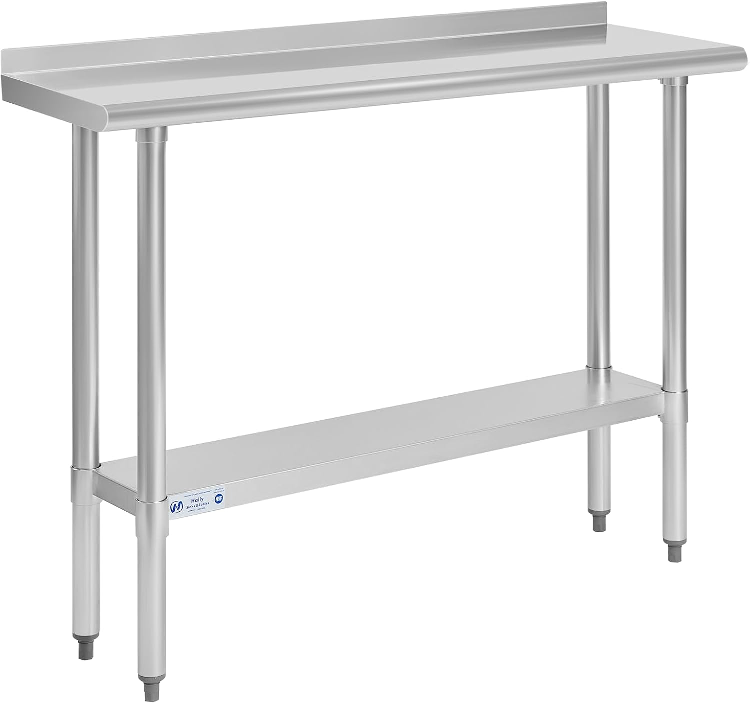 HALLY Stainless Steel Table for Prep & Work 14 x 48 Inches, NSF Commercial Heavy Duty Table with Undershelf and Backsplash for Restaurant, Home and Hotel 14''x48''
