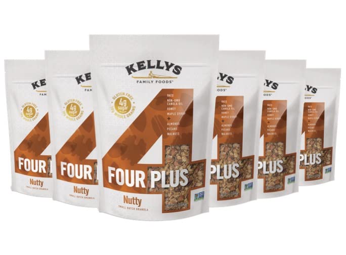 Image of Kellys Four Plus Granola Cereal | Nutty Healthy Granola for Yogurt | Hand Made Snacks for Breakfast - 12 oz (Pack of 6)