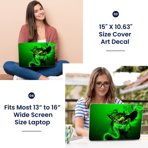 Image of LSS 15 15.6 Inches Laptop Notebook Skin Sticker with 2 Wrist Pads - Reusable Cover Protector Vinyl Sticker Cover Decal Fits 13 inch - 16 inch HP Asus Acer Samsung - Green Butterfly Pattern