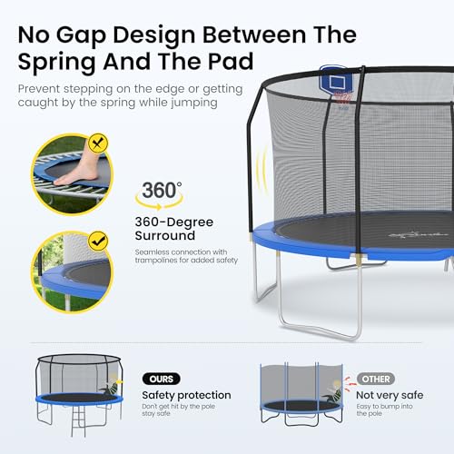 ALPHA Camp Large Trampoline Outdoor with Basketball Hoop, Recreational Trampolines for Kids and Adults, 14 FT Trampoline with Safety Enclosure Net and Non-Slip Ladder, ASTM Approved - Thumbnail 5
