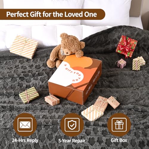 Image of Bearhug Heated Blanket King Size, 100 inchx90 inch Dual Control Electric Blanket with 10 Heat Levels & 1-12H Auto Off, Gray Floral Faux Fur & Sherpa Bed Warmer for Couples, ETL Certified, Machine Washable