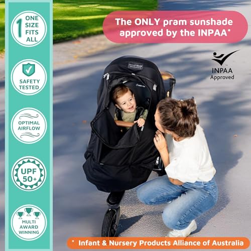 SnoozeShade Plus Extra Pram and Stroller Sun Shade Cover Blocks 99% UV UPF50+ Baby Sleep Aid and Breathable Blackout Canopy for Pushchairs Buggies and Travel Strollers - Image 3