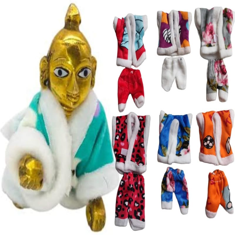 genericWinter Special Woolen Night Suits (Pack of 6) for Laddu Gopalji Dress Krishna Idol Ladoo Gopal Dress(Size 3 no. Thakur ji) Multicolor