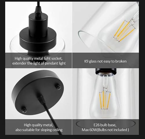 Besmaija PENDANT LIGHTS-3P-003 Industrial Pendant Lights, Modern Clear Glass Shade Pendant Lighting, Black Pendant Light Fixtures Ceiling Light thumb #6