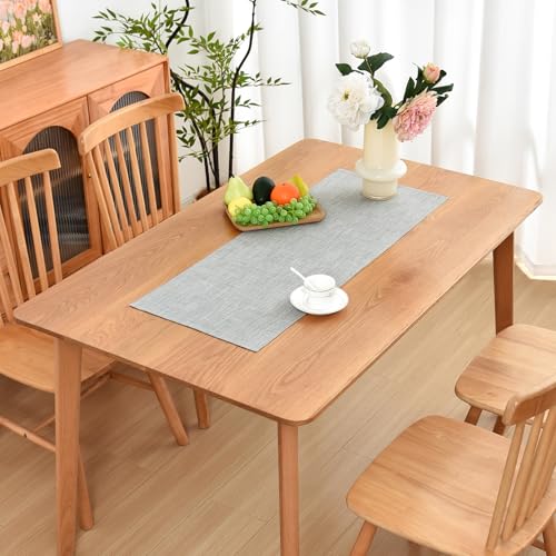 Farmhouse Rustic Table Runner 33x92 cm (13x36 inch), Textured Polyester Rectangle Runners Washable Dresser Scarf for Coffee Table, Living Room & Party Decor (Grey) - Image 3