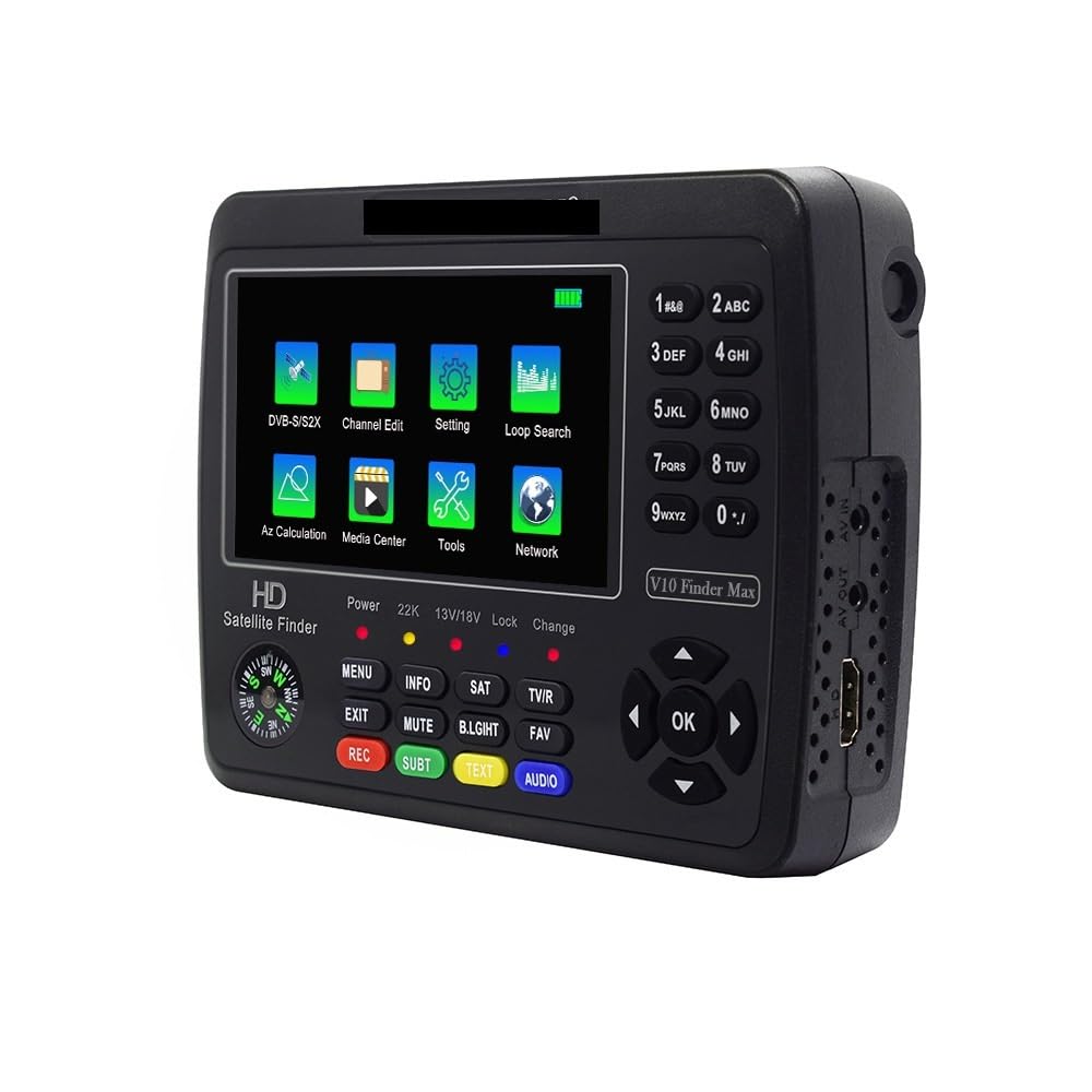 Receptor de Satélite, Medidor de señal satélite V10 Finder MAX for Receptor DVB-S/S2/S2X, Detector con batería integrada 4000 mAh, comparado el Pro