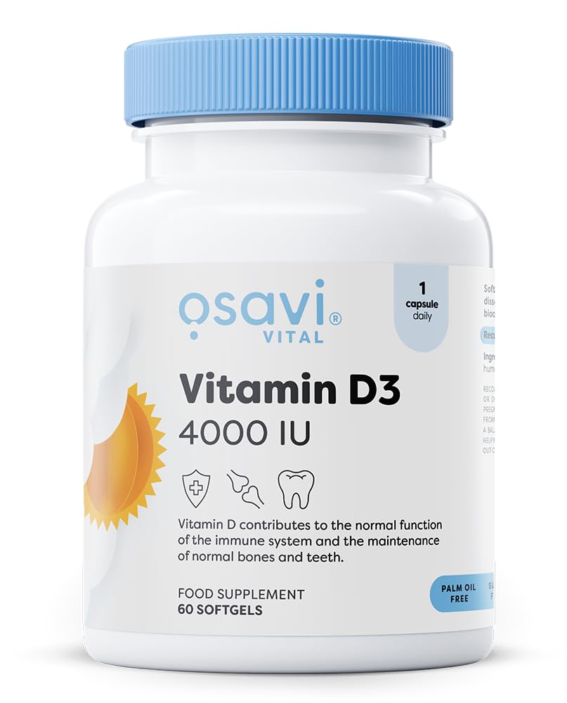 Osavi Vitamin D3 4000 IU – 60 Softgels | Supports Immune Function | Bone Health | Muscle Function and Calcium Absorption | Contains Quali®–D | Derived from Natural Lanolin and MCT Oil from Coconut