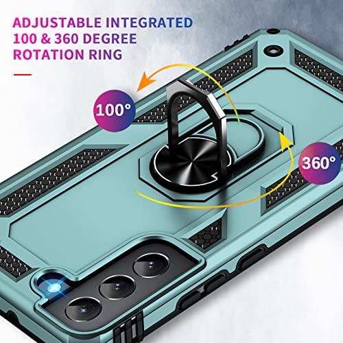 Image of Vaki for Samsung Galaxy S22 5G Case with Built in Screen Protector Military Grade Hard Rugged Cover Heavy Duty Armor Galaxy S22 Phone Cases with Metal Ring Kickstand Shockproof Green