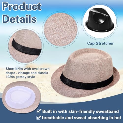 Image of Suhine 36 Pcs Men Fedora Hats for 20s Party Supplies Panama Cap Straw Short Brim for Prom Wedding Summer Party Costume Women