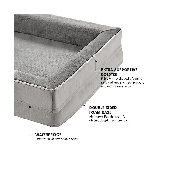 Orthopädisches Hundebett für mittelgroße Hunde, luxuriöses Haustiersofa aus Memory-Schaum für Hunde und Katzen, abnehmbarer und waschbarer Bezug, wasserdicht, langlebig, Grau – Bild 3