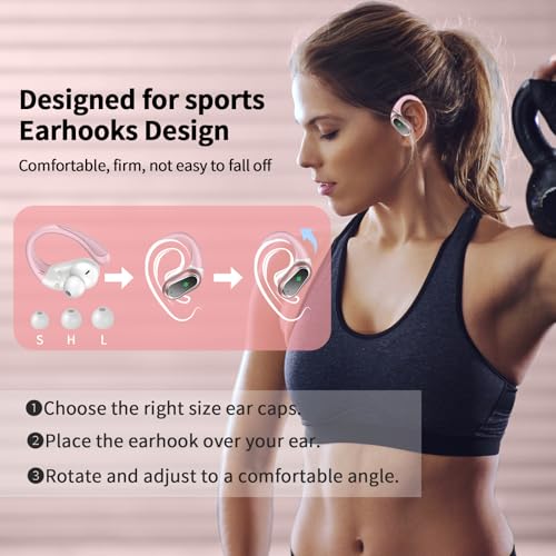 Image of Wireless Earbuds, 2026 Bluetooth 5.4 Headphones Sport, 50Hrs HiFi Stereo Deep Bass Over-Ear buds with ENC Noise Cancelling Mic, IP7 Waterproof & LED Display Earphones with Earhooks for Workout /Running