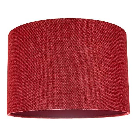 Contemporary and Sleek 12 Inch Deep Red Natural Linen Fabric Drum Lamp Shade 60w Maximum | 30cm Diameter | for Table Lamp or Pendant by Happy Homewares Cover