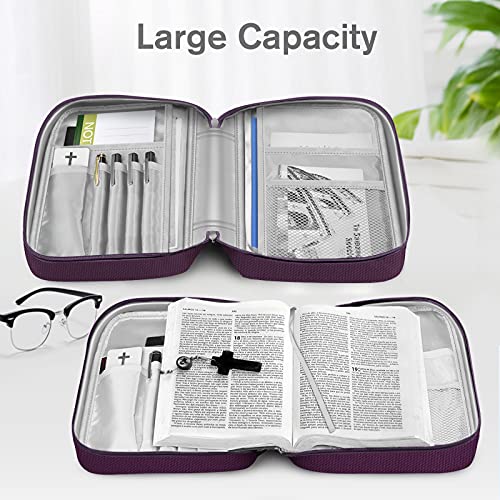 Image of FINPAC Bible Cover, Carrying Book Case Church Bag Bible Protective with Handle and Zippered Pocket, Gift for Mother Lady Women Men, Maroon