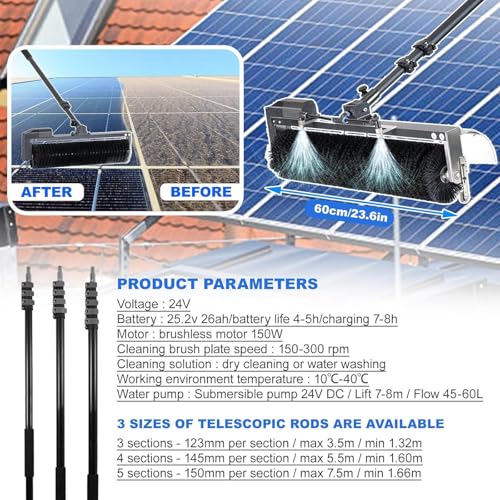 Kit De Limpieza De Paneles Solares De 11,4 Pies/18 Pies/24,6 Pies, Herramienta De Limpieza De Ventanas con Suministro De Agua, Cabezal De Cepillo Y Mango para Limpieza D,7.5m/24.6ft