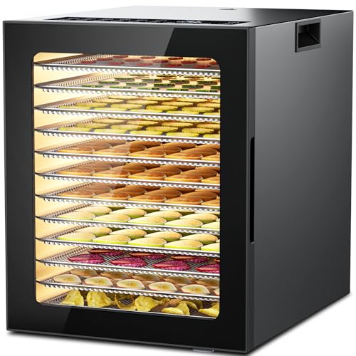 Food Dehydrator, 850W Dehydrator Machine with 12 Stainless Steel Trays, 48 Hour Digital Timer Temperature Adjustable, Food Dryer for Meat, Fruit, Jerky & Dog Treats