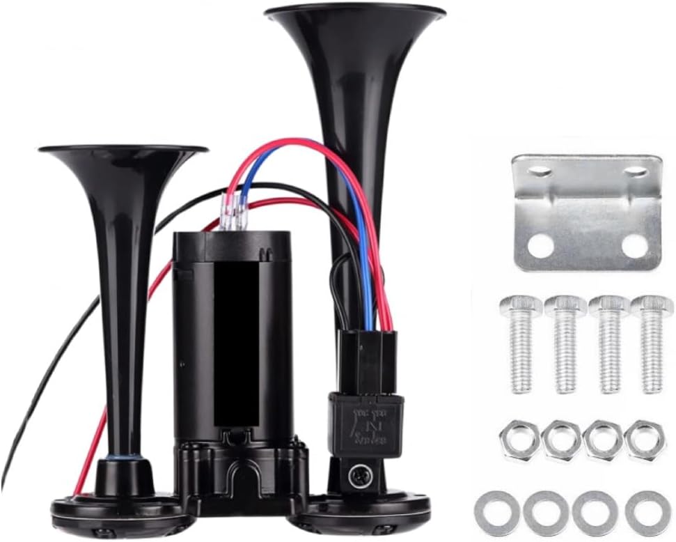 12V 600DB Car Air Horn, Super Loud Air Horn for Truck, Dual Electric Air Horns Kit for Vehicles- With Compressor, Applicable for Cars, SUVs, Motorcycles, Tractors (Black)