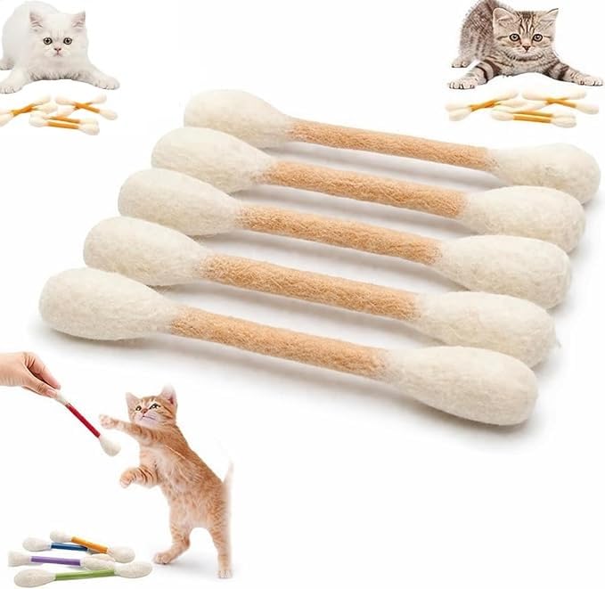 Giant Qtip Cat Toy,Cotton Swabs Cat Toys with Catnip,6pc Cotton Swabs Qtip Cat Toy With Catnip Kitten Chew Toys Teething Sticks Interactive Felt Kitty Kicker Play Lover Gift Accessories (Beige)