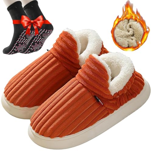 Slipper Booties Women Men,The Cozy Stylish Slipper,Bootie Slippers for Women (Orange,7.5-8 Women/6.5-7 Men)