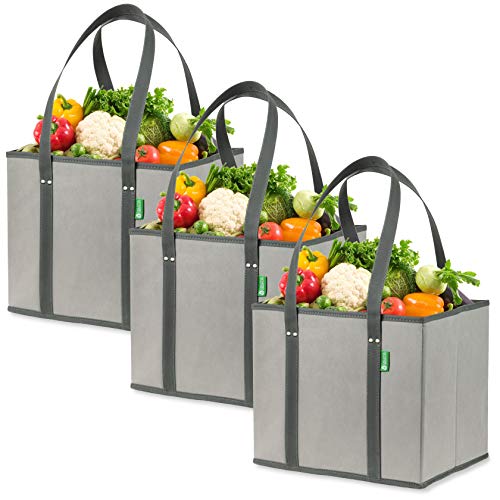 Reusable Shopping Box Bags (3 Pack - Gray). Large, Premium Quality Reusable Grocery