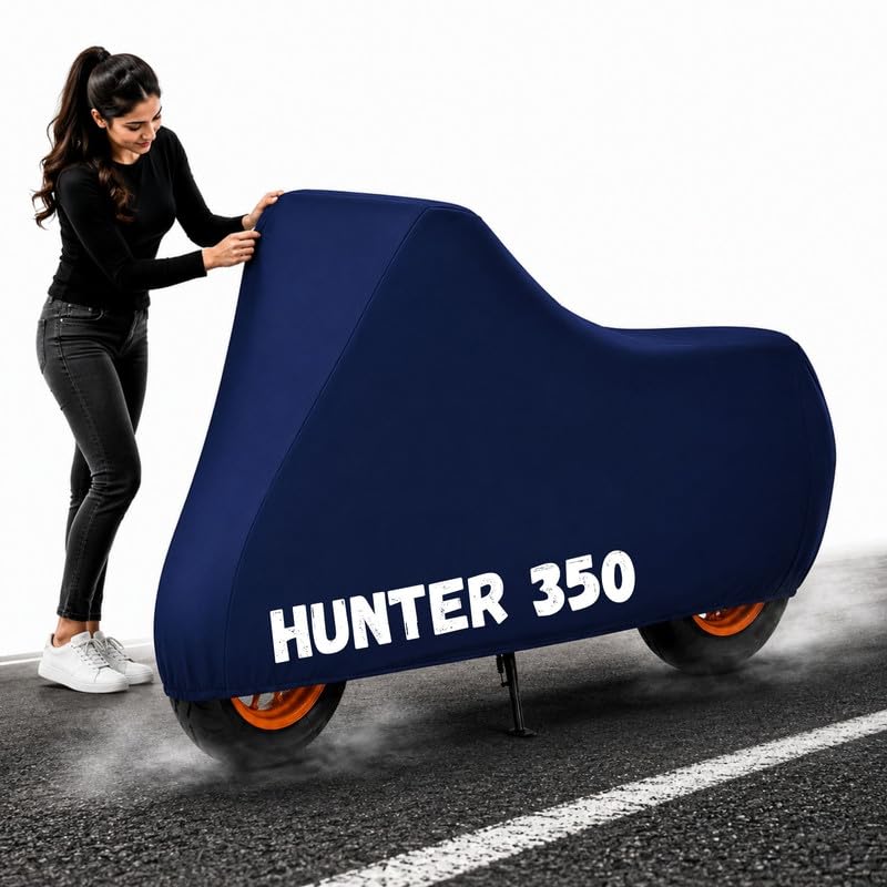 Image of Powerfull Bike Body Cover for Hunter 350 Dustproof Scratchproof - 100% Waterproof Hunter 350 Cover for Two Wheeler, Outdoor Full Motorcycle Cover with UV, Duty, Rain Protection - Black