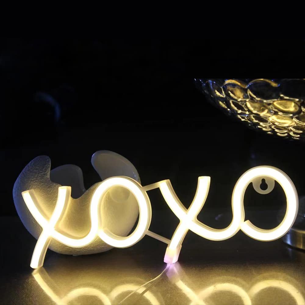 DAKABUKA XOXO Warm White LED neon light sign Night Lights For Wall Decor Light Up Signs For Birthday Gift Kids' Bedroom Party Hotel Restaurant Bar (USB Battery Powered) — image 1