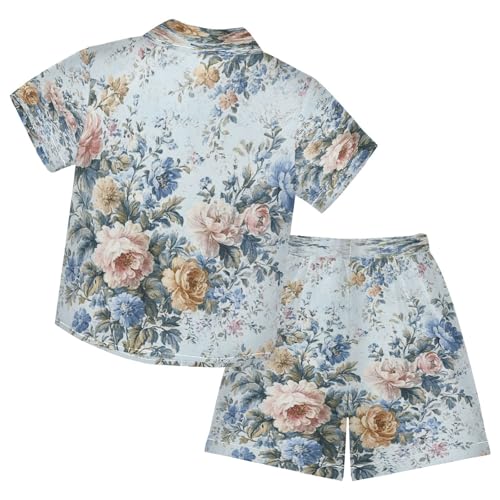 Boccsty Pink Blue French Floral Boy Summer Shorts Sets Hawaiian Toddler Boys T-Shirt & Pants 2 Pcs 3T2