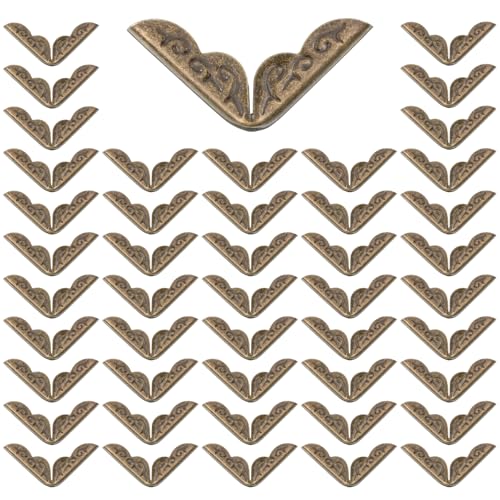 100 PCS Metal Book Corner Protectors Vintage Book Corner Covers Iron Paperback Books Protector Corner Guard Edge Decorative for Scrapbooking Triangle Decorative Diary Cover Menus Folder Album Bronze
