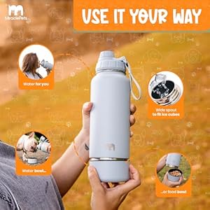 Miracle Pets Portable Dog Water Bottle with Bowl Attached 32oz Wsleeve Stainless Steel Water Bottles for Sports Hiking easy Handle Dog Travel Accesories Portable Dog Bowl maya Blue Cleaning Brush  Cucciolini Doodles Miracle pets portable dog water bottle with bowl attached 32oz wsleeve stainless steel water bottles for sports hiking  easy handle dog travel accesories portable dog bowl maya blue cleaning brush   cucciolini doodles