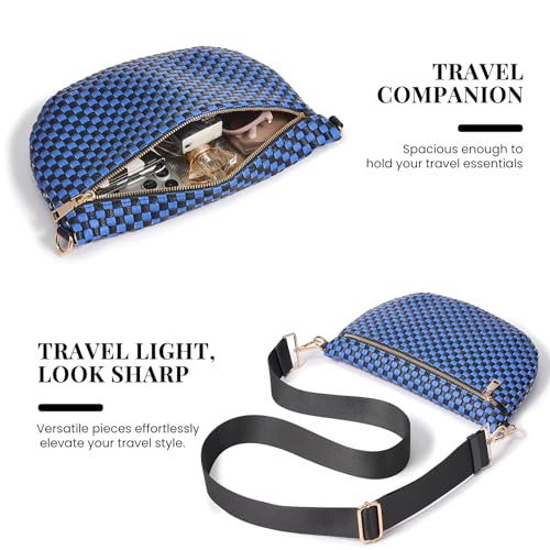 Image of Woven Crossbody Bags For Women, Checkered PU Waist Pack Travel Sling Bag