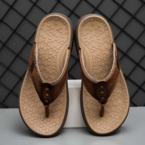 Men's flip flops made of cowhide, casual flip flops, comfortable and lightweight walking sandals4