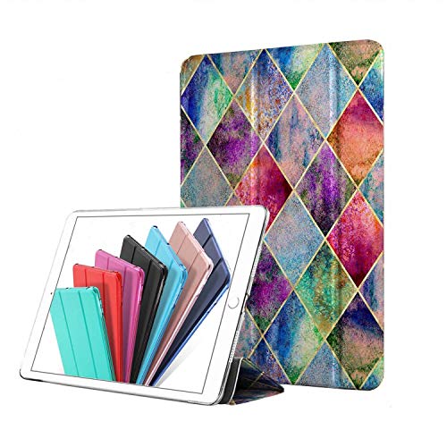 Image of DuraSafe Cases iPad PRO 12.9 2 Gen 2017 [ iPad 12.9 Inch 2nd ] A1670 A1671 MQDC2HN /A MQDD2HN /A MQDA2HN /A MP6H2HN /A Trifold Printed Hard Smart PC Transparent Back Cover - Diamond Grid