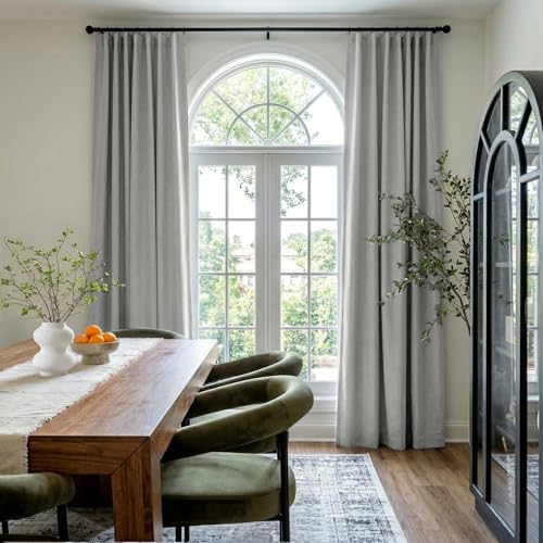 Image of INOVADAY 100% Blackout Curtains for Bedroom, Dove Grey Black Out Curtains 90 Inch Long, Clip Rings Linen Blackout Drapes, Thermal Insulated Room Darkening for Living Room, 2 Panels - W50xL90