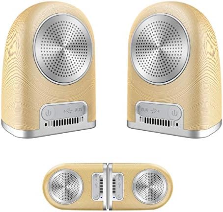 laughingatall Portable Bluetooth Speakers, Magnetic True Wireless Stereo Dual-Driver TWS Waterproof Speaker with Leather Case for iPhone/Android,Wood Grain