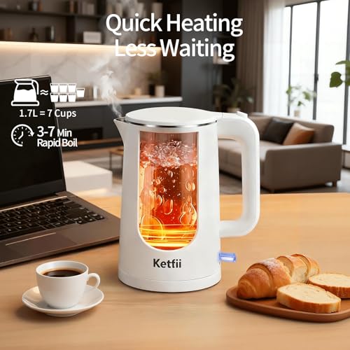 Kettle eléctrico 1.7L acero inoxidable 1000W blanco miniatura 3