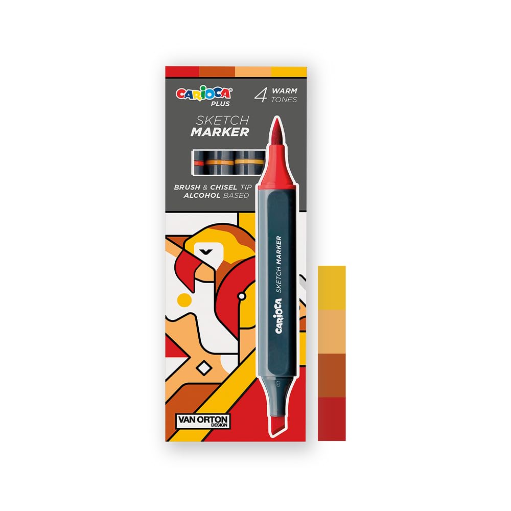 CARIOCA Colori Plus Sketch Marker Red Markers Double Tip Chisel-Brush, Alcohol-Based Ink, Light Smell, Quick Drying (Box of 4 Red Acrylic Markers)