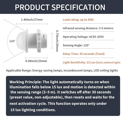 3 Packs Motion Sensor Light Switch, PIR Sensor Smart Detection Switch, 85-265V 40W, Ceiling or Wall Mount Smart Light Switch for LED Lamp, Bulb Light and More