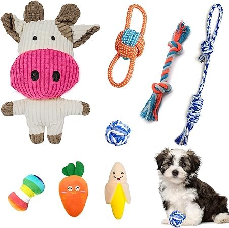 8 Stück Hundespielzeug Kleine Hunde, Welpenspielzeug, Langlebiges Kauspielzeug & Quietschspielzeug Intelligenz, Welpen Bissfestes Kuscheltier, Natürlicher Baumwolle & Ungiftig, Lindern Langeweile