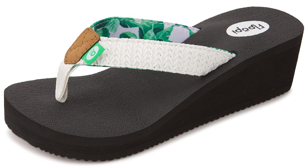 Floopi High Heel Wedge Sandals for Women-Comfort Yoga Mat Footbed for Support, Flip Flop Thong Platforms for Summer