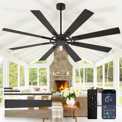 Image of Depuley Ceiling Fan Without Light: 72 Inch Big Indoor Outdoor Fan with Remote APP Control - Black Wood Grain Large Ceiling Fan no Light 8 Blade Reversible Quiet DC Motor Memory Function Timer