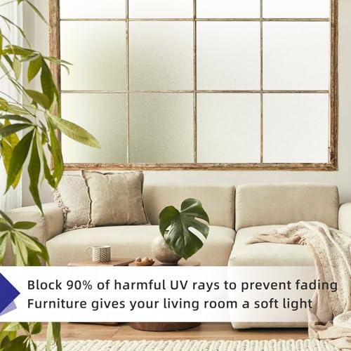 Frosted Window Privacy Film Non-Adhesive Static Cling Bathroom Decorative Stickers Heat Control UV Blocking Opaque Glass Window Coverings Film for Home Front Door Office 35.4 Inch x 7.8 Feet