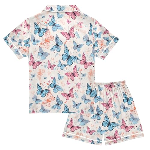 senya Many Butterflies Satin Summer Pajama Sets Silk Short Sleeve Button Down Sleepwear2