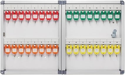 RVPECHWJ Key Box Wall Mount 6 Capacity Options Key Cabinet, Home Wall-Mounted Aluminum Alloy Key Lock Box, Equipped with Color Label Key(32-Keys)