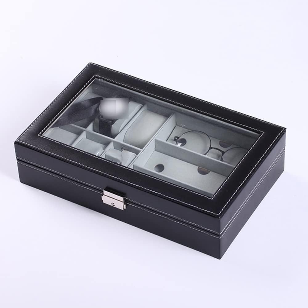 YMGSCC マルチグリッド レザーウォッチ収納ボックス メガネオーガナイザー ジュエリーブレスレットケース ディスプレイホルダー