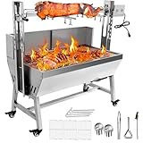 Stainless Steel Rotisserie Grill with Back Cover – 132lbs Capacity, 25W Motor, 2-in-1 Charcoal BBQ Grill for Lamb, Pig, Chicken – 37' Outdoor Camping & Kitchen Roaster