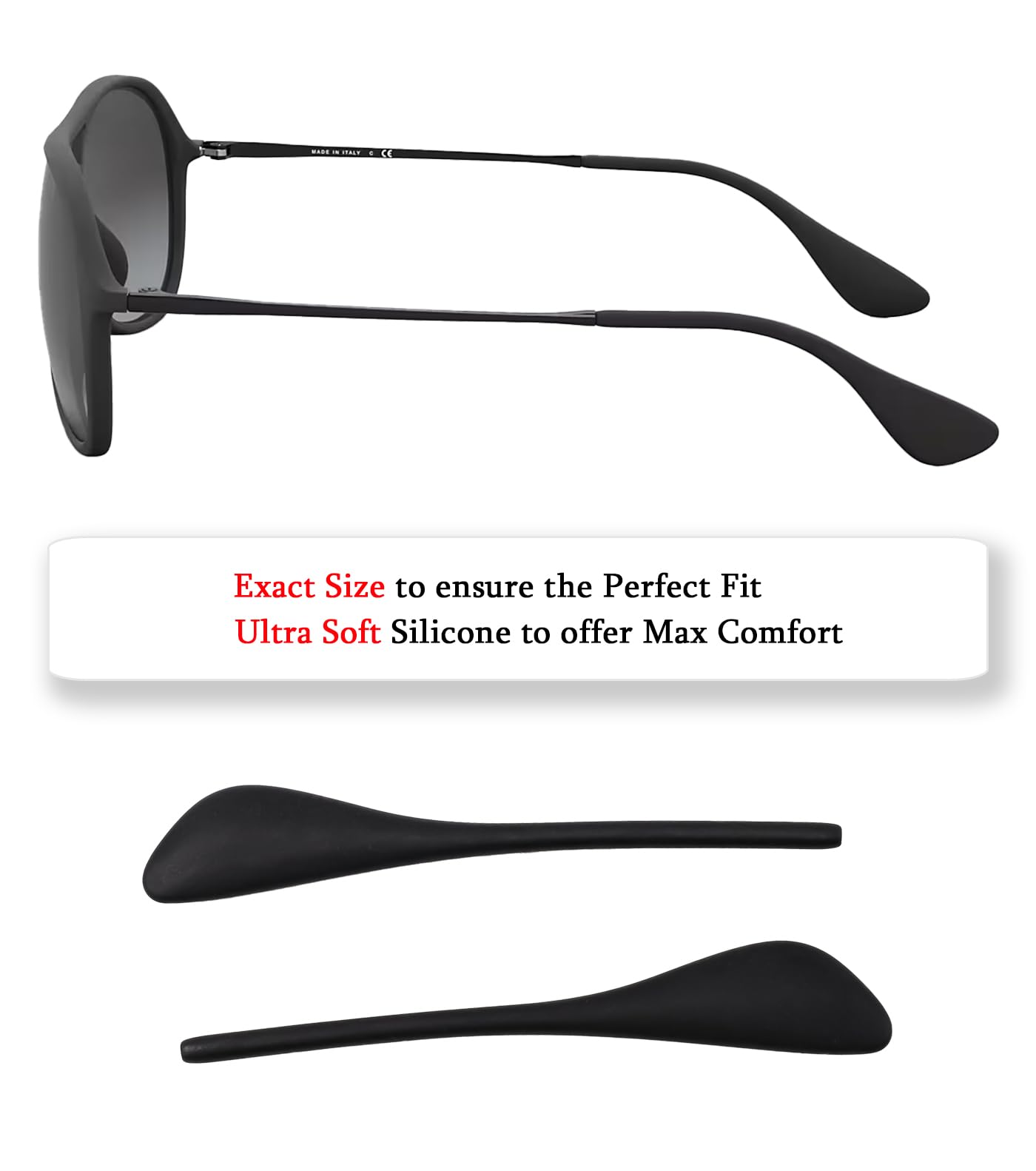 2 pary wymiennych rękawów zauszników do Ray-Ban RB4201 RB4221 RB4222 RB4243 ramka na okulary przeciwsłoneczne, czarne nauszniki