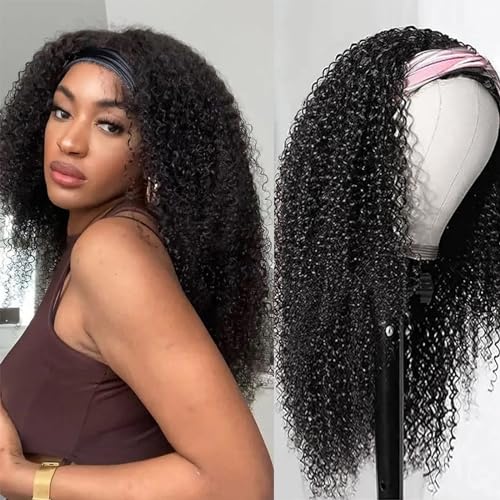 Image of XSY Headband Wig Human Hair Kinky 28 Inch Brazilian Virgin Headband Wigs for Black Women 150% Density Natural Color